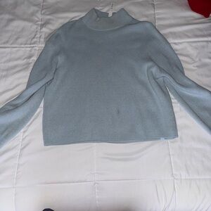 Lululemon Sweater Womens 6 Blue Ribbed Mock Neck Merino Wool Blend Oversized